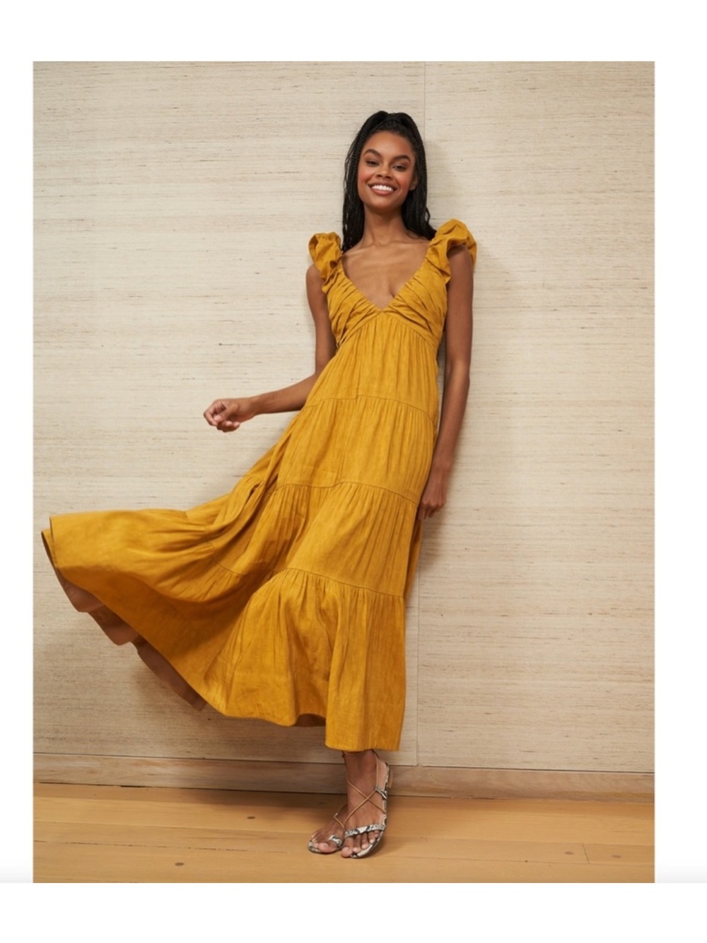 La Ligne Ruffled V-Neck Maxi Dress